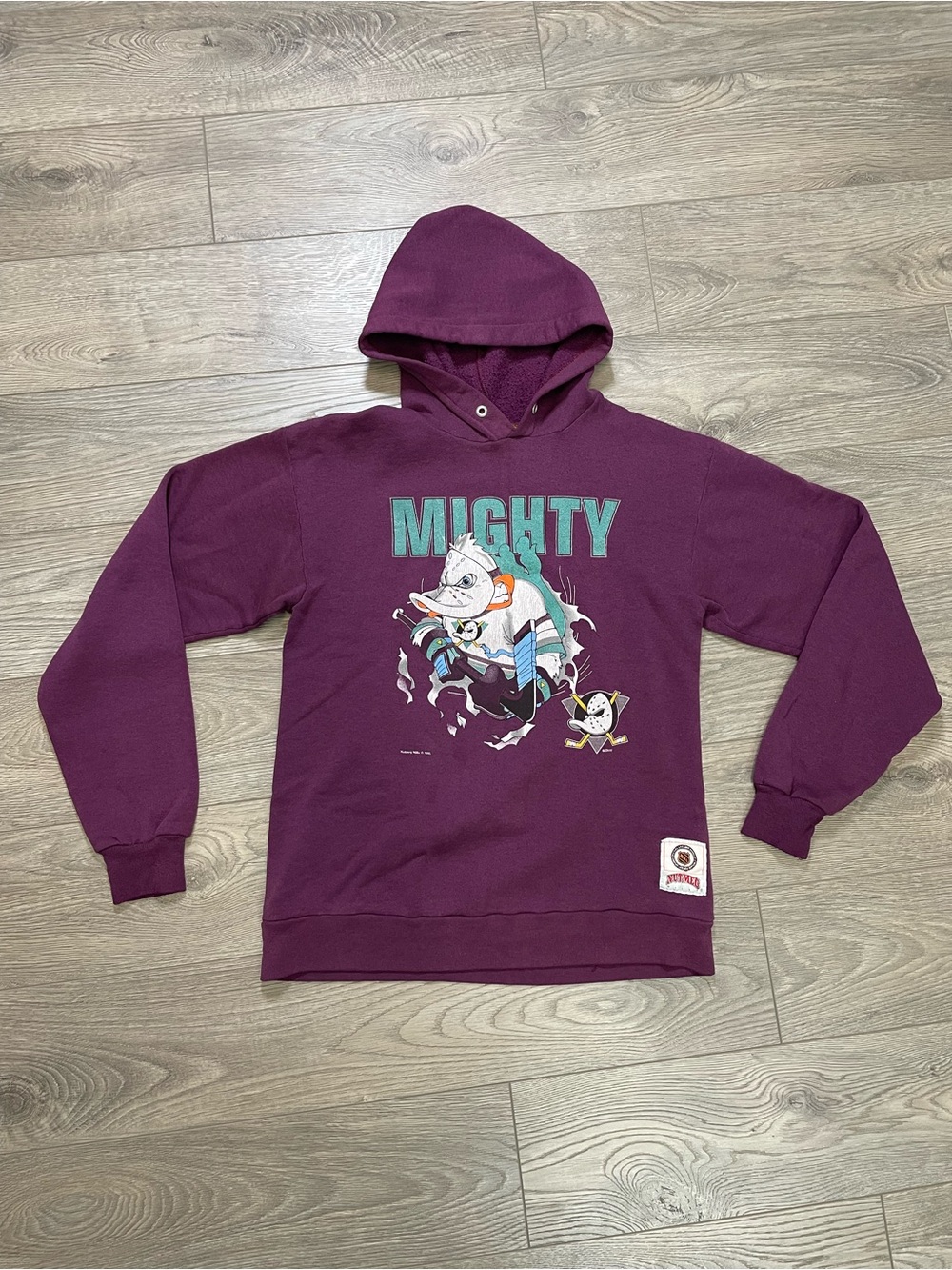 Vintage Mighty Ducks Hoodie Purple Nutmeg Mills Youth XL Fits Adult XS